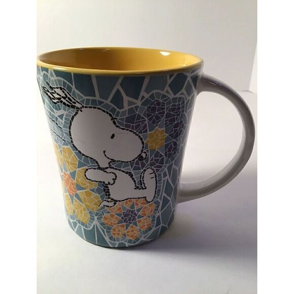 Peanuts Snoopy Mosaic Coffee Mug Cup by Gibson Vintage 1990s Yellow Blue - Picture 8 of 8